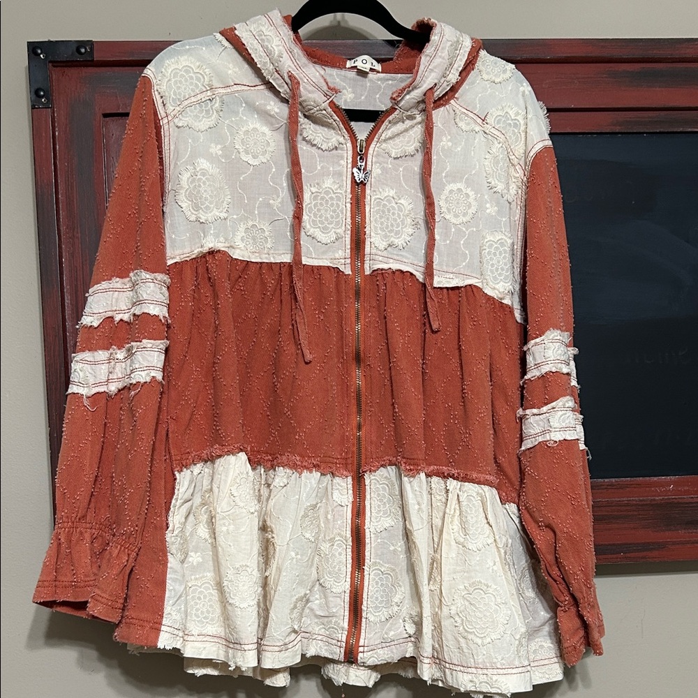 POL Rust & Cream Patchwork Hooded Jacket - image 6
